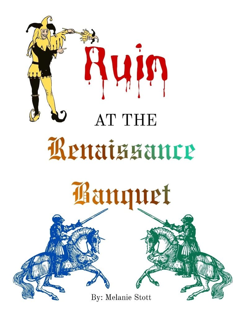 Ruin at the Renaissance Banquet — event poster featuring a jester, knights, and medieval typography